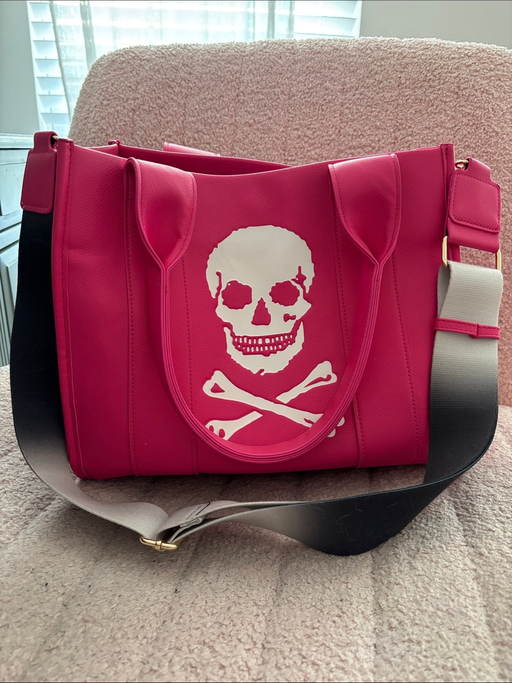 Betsey Johnson Hot Pink Skull Tote with Ombre Strap